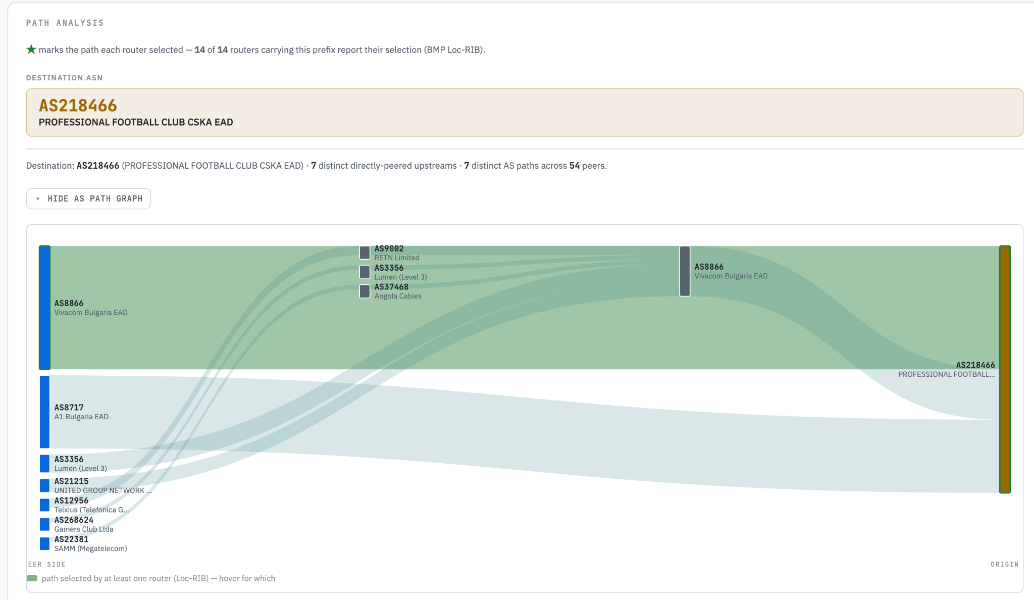 Actual BGP Guard AS path Sankey analysis visualization
